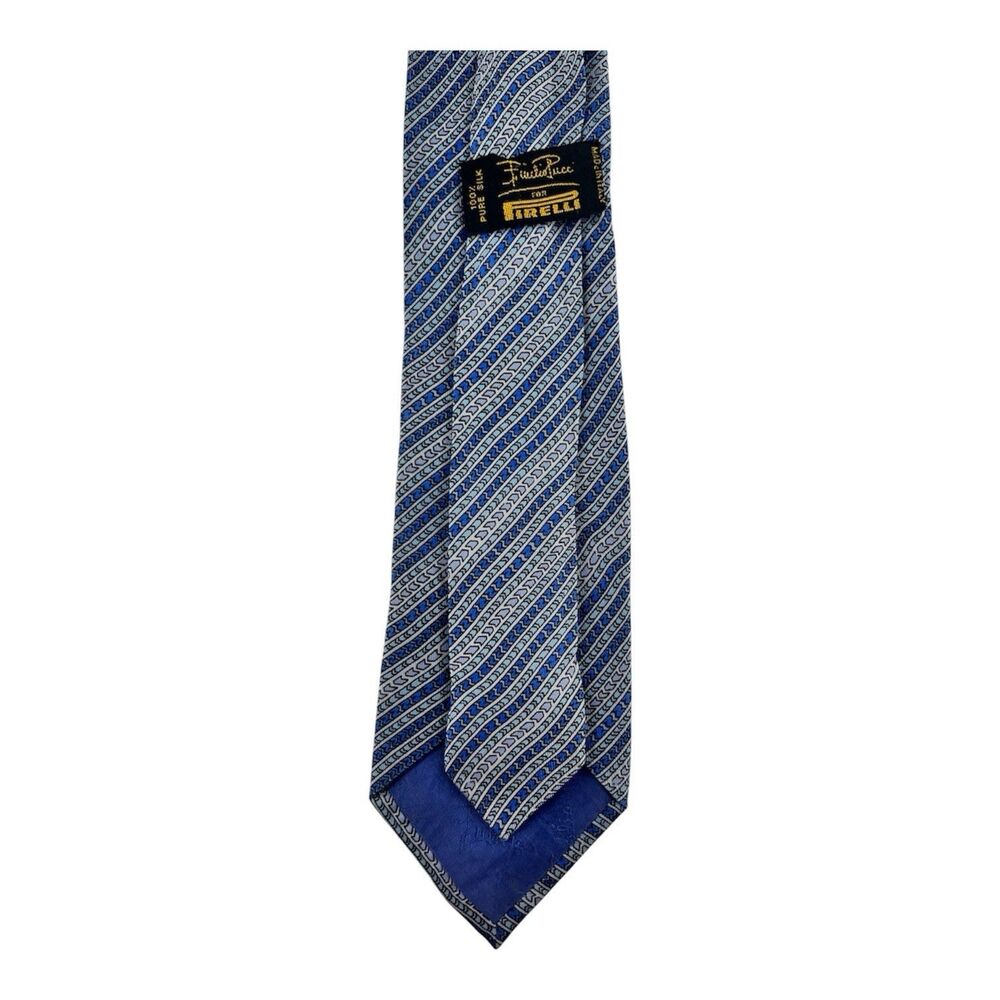 Emilio Pucci For Firelli Vtg  Geometric Stripe Men's Necktie Blue Silk Italy Tie - Picture 4 of 4